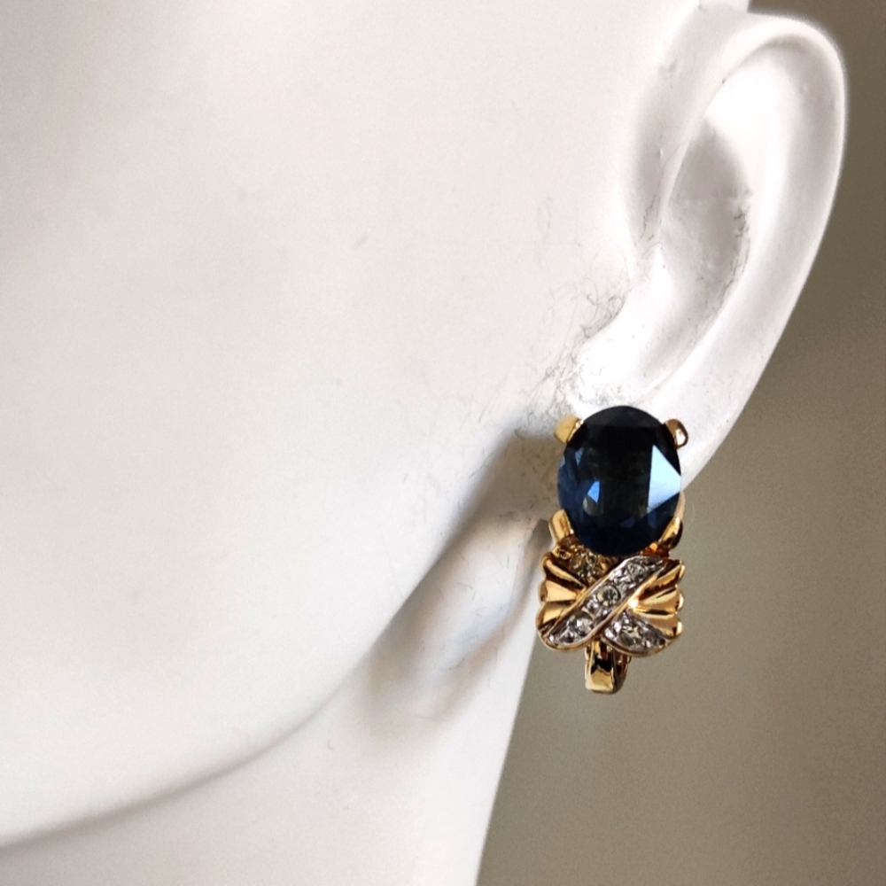 Vintage D'Orlan Earrings w/Blue Topaz Glass